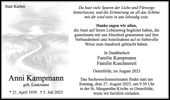 Traueranzeige von Anni Kampmann von Die Glocke