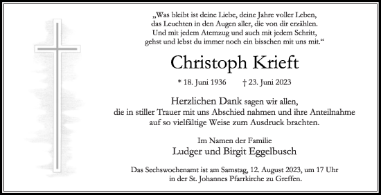 Traueranzeige von Christoph Krieft von Die Glocke