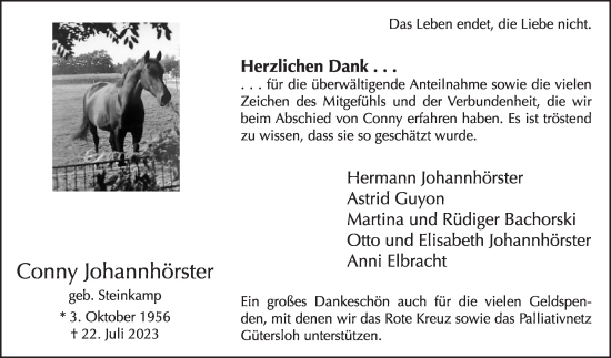 Traueranzeige von Conny Johannhörster von Die Glocke