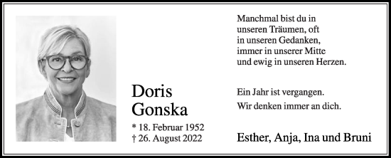 Traueranzeige von Doris Gonska von Die Glocke