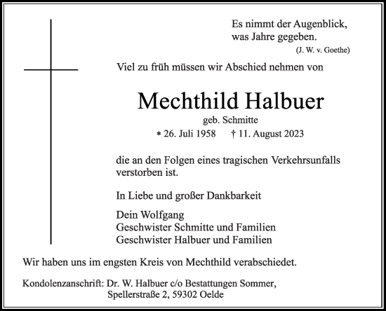 Traueranzeige von Mechthild Halbuer von Die Glocke