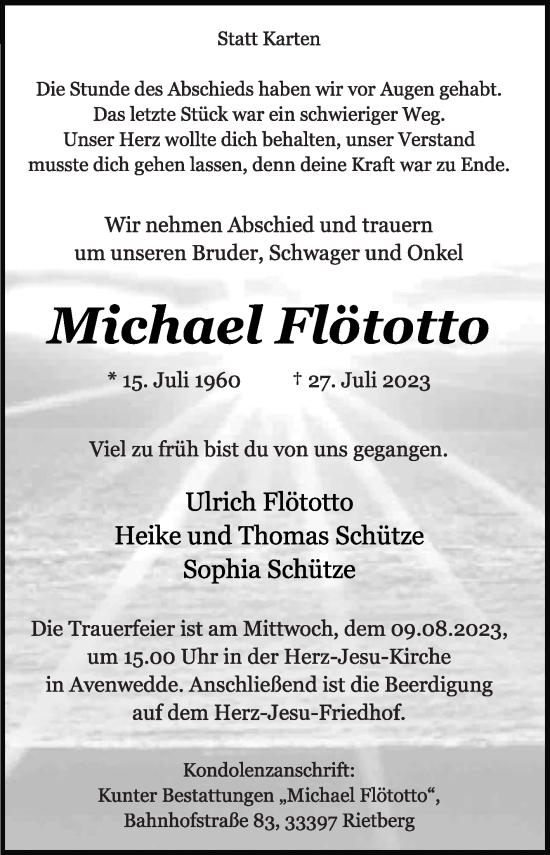 Traueranzeige von Michael Flötotto von Die Glocke