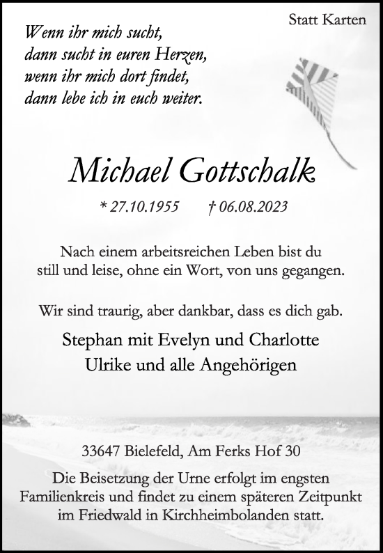 Traueranzeige von Michael Gottschalk von Die Glocke