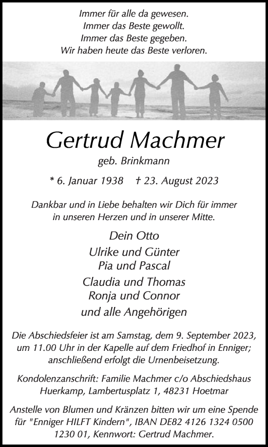 Traueranzeige von Gertrud Machmer von Die Glocke