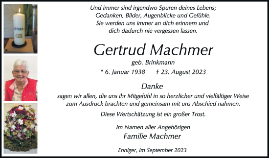 Traueranzeige von Gertrud Machmer von Die Glocke