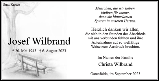 Traueranzeige von Josef Wilbrand von Die Glocke