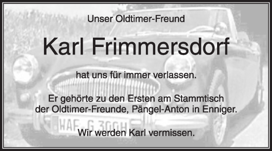 Traueranzeige von Karl Frimmersdorf von Die Glocke