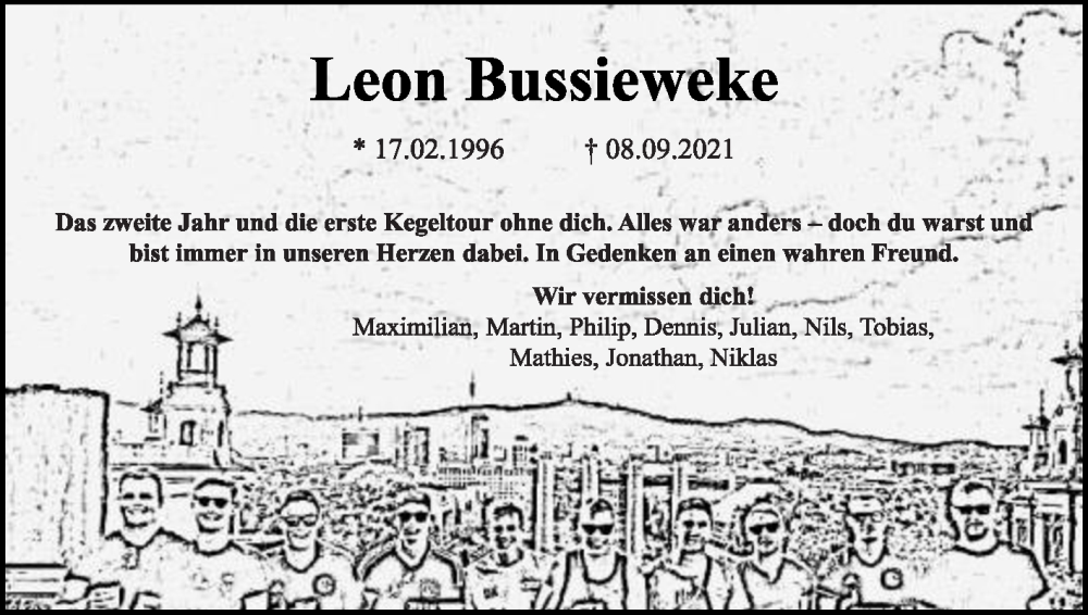  Traueranzeige für Leon Bussieweke vom 08.09.2023 aus Die Glocke