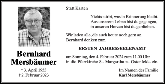 Traueranzeige von Bernhard Mersbäumer von Die Glocke