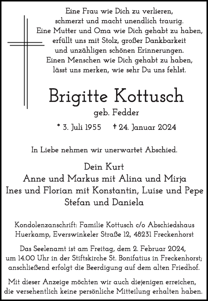  Traueranzeige für Brigitte Kottusch vom 27.01.2024 aus Die Glocke