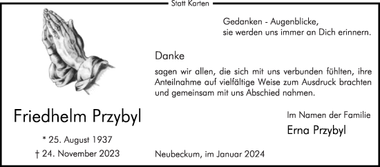 Traueranzeige von Friedhelm Przybyl von Die Glocke