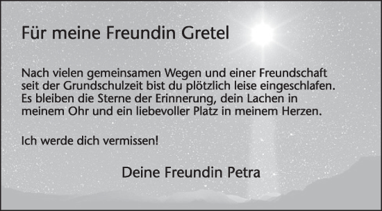 Traueranzeige von Gretel  von Die Glocke