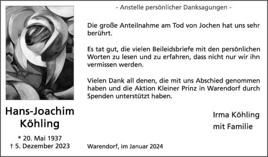 Traueranzeige von Hans-Joachim Köhling von Die Glocke