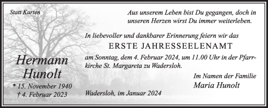 Traueranzeige von Hermann Hunolt von Die Glocke