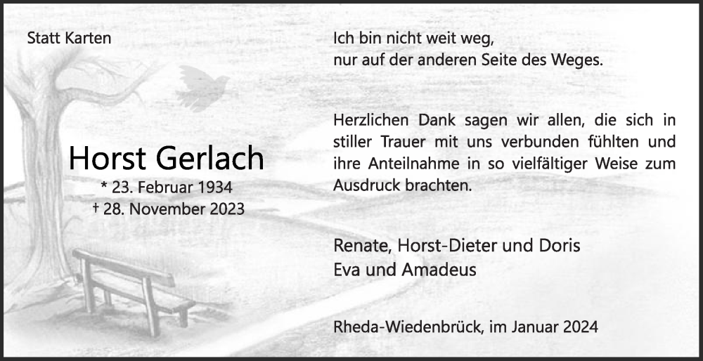  Traueranzeige für Horst Gerlach vom 13.01.2024 aus Die Glocke