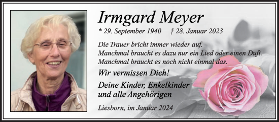 Traueranzeige von Irmgard Meyer von Die Glocke