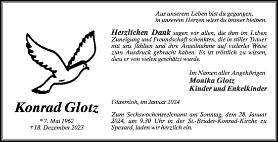 Traueranzeige von Konrad Glotz von Die Glocke