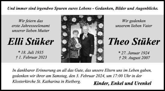 Traueranzeige von Theo Stüker von Die Glocke