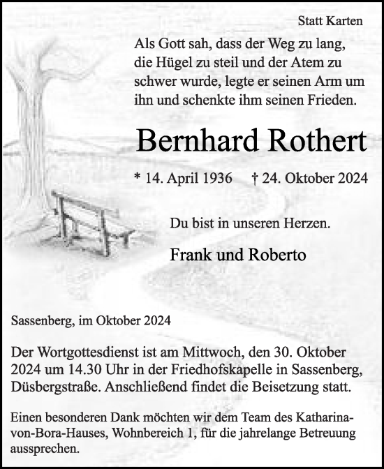 Traueranzeige von Bernhard Rothert von Die Glocke