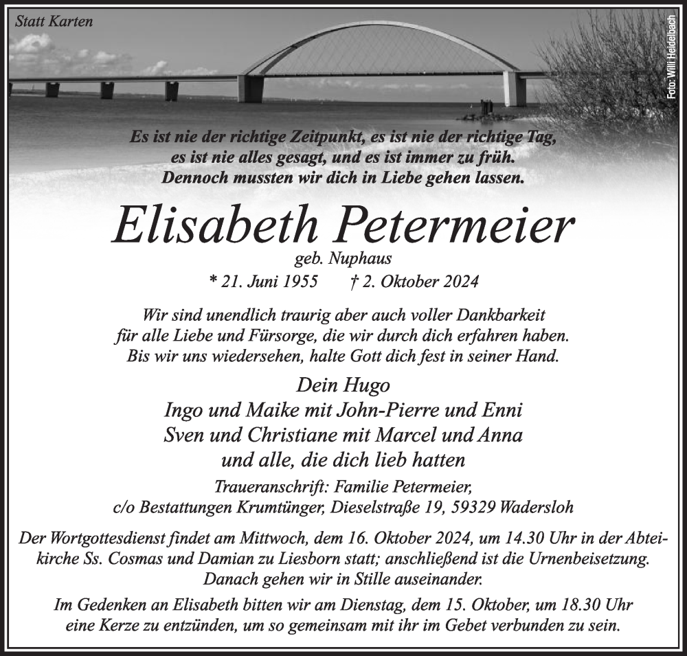  Traueranzeige für Elisabeth Petermeier vom 09.10.2024 aus Die Glocke