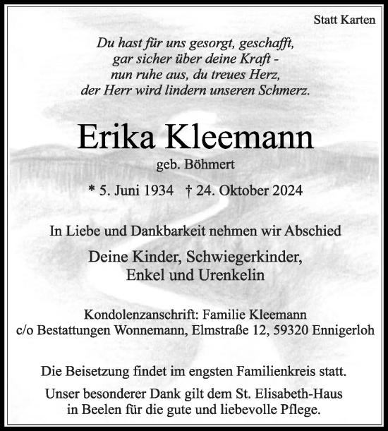 Traueranzeige von Erika Kleemann von Die Glocke