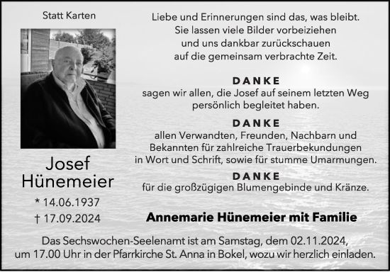 Traueranzeige von Josef Hünemeier von Die Glocke