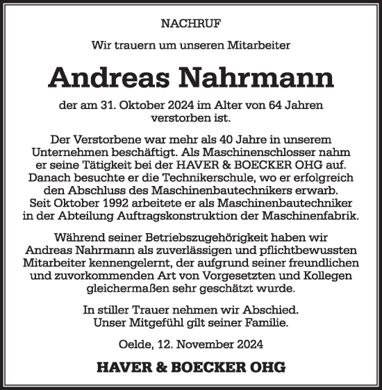 Traueranzeige von Andreas Nahrmann von Die Glocke