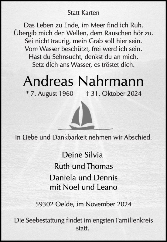 Traueranzeige von Andreas Nahrmann von Die Glocke