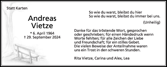 Traueranzeige von Andreas Vietze von Die Glocke