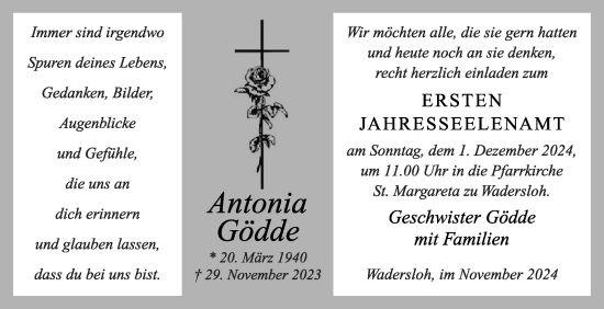 Traueranzeige von Antonia Gödde von Die Glocke