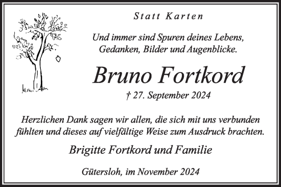 Traueranzeige von Bruno Fortkord von Die Glocke