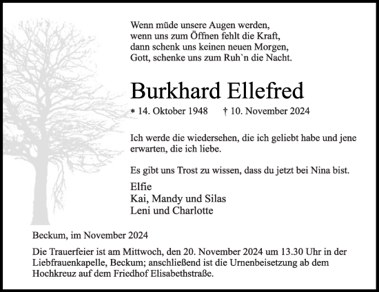 Traueranzeige von Burkhard Ellefred von Die Glocke