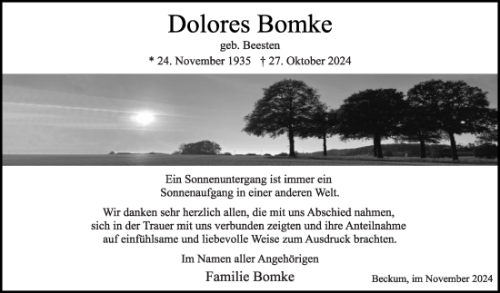 Traueranzeige von Dolores Bomke von Die Glocke