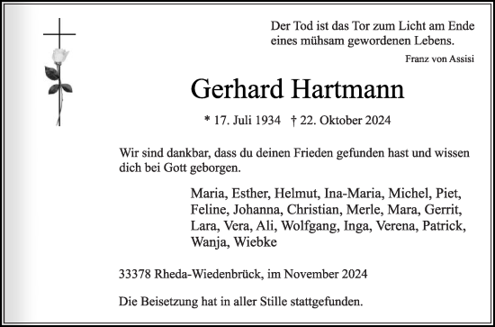 Traueranzeige von Gerhard Hartmann von Die Glocke