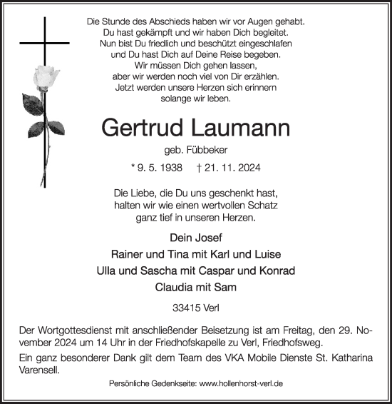 Traueranzeige von Gertrud Laumann von Die Glocke