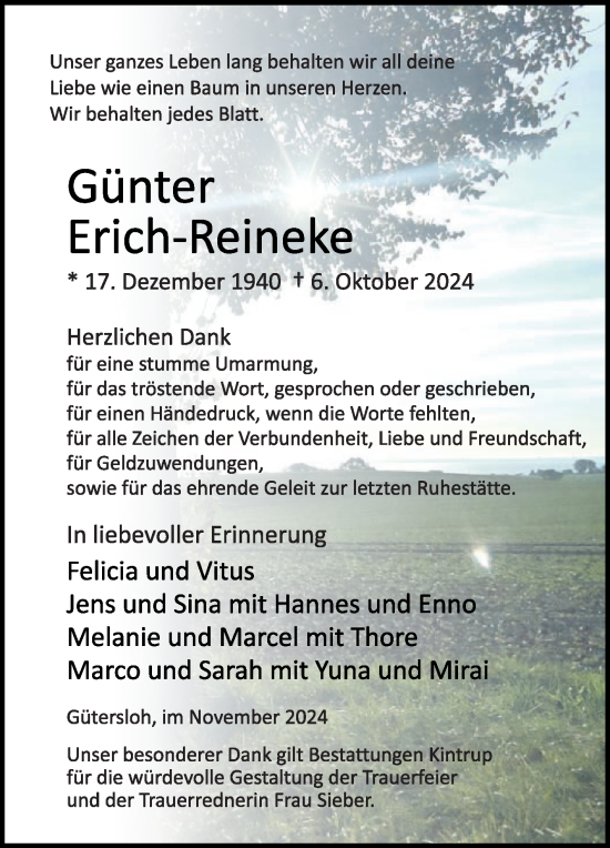 Traueranzeige von Günter Erich-Reineke von Die Glocke