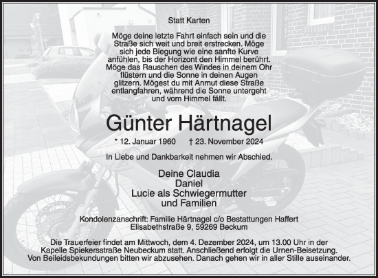 Traueranzeige von Günter Härtnagel von Die Glocke