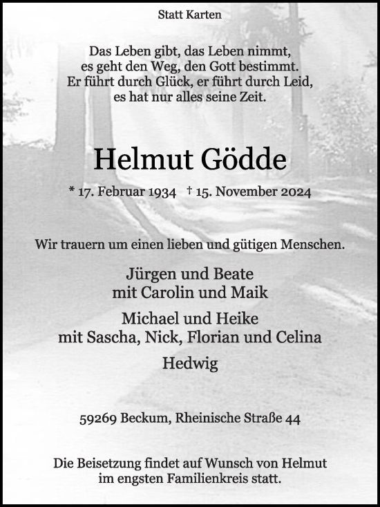 Traueranzeige von Helmut Gödde von Die Glocke