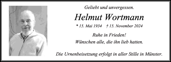 Traueranzeige von Helmut Wortmann von Die Glocke