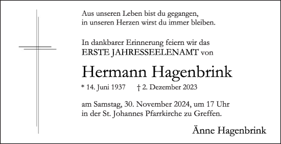 Traueranzeige von Hermann Hagenbrink von Die Glocke