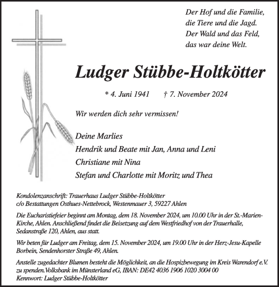 Traueranzeige von Ludger Stübbe-Holtkötter von Die Glocke