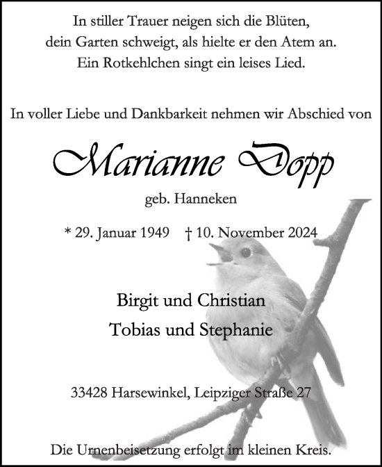 Traueranzeige von Marianne Dopp von Die Glocke