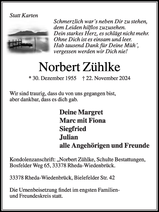 Traueranzeige von Norbert Zühlke von Die Glocke