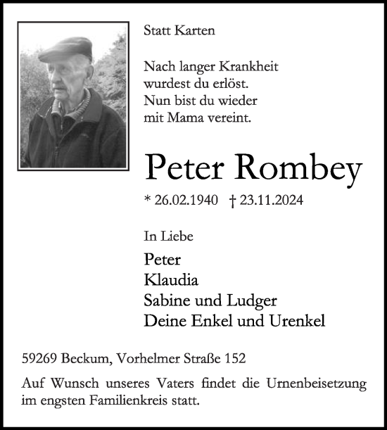 Traueranzeige von Peter Rombey von Die Glocke