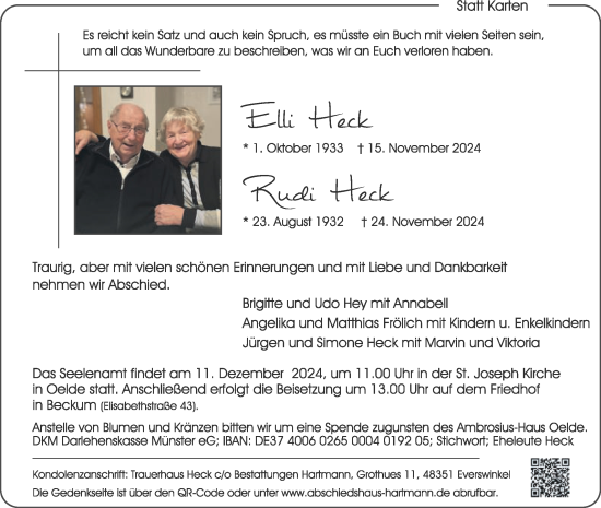 Traueranzeige von Rudi Heck von Die Glocke