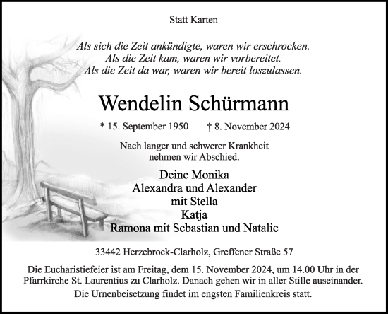 Traueranzeige von Wendelin Schürmann von Die Glocke