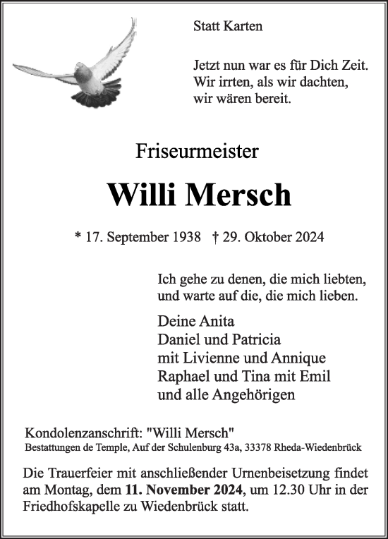 Traueranzeige von Willi Mersch von Die Glocke