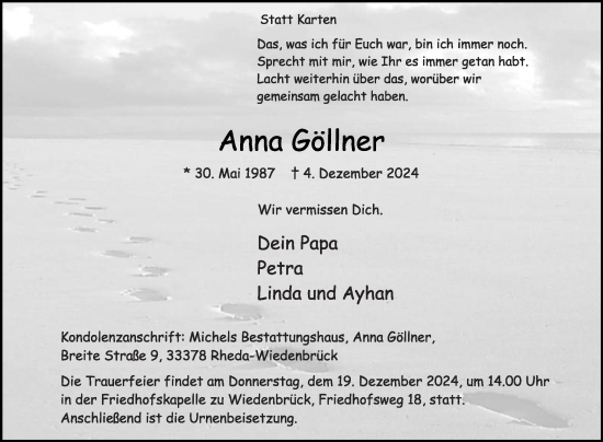 Traueranzeige von Anna Göllner von Die Glocke