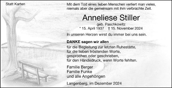 Traueranzeige von Anneliese Stiller von Die Glocke