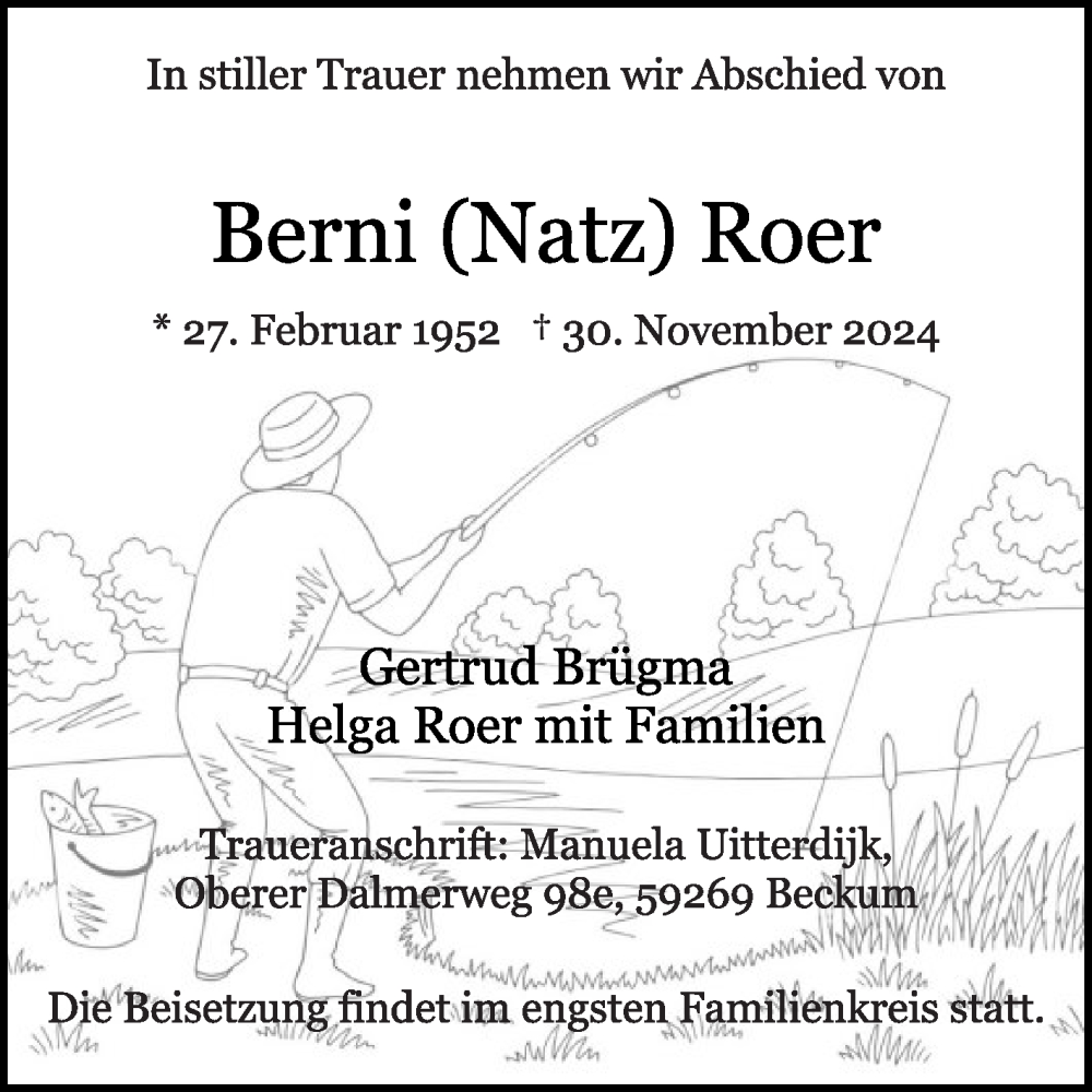  Traueranzeige für Berni Roer vom 07.12.2024 aus Die Glocke